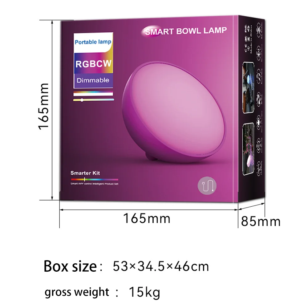 WiFi+Bluetooth Smart Portable Dimmable Table Lamp Atmosphere Light New 1 PCS Desktop Small Night Bowl Lamp for Bedroom Game Room