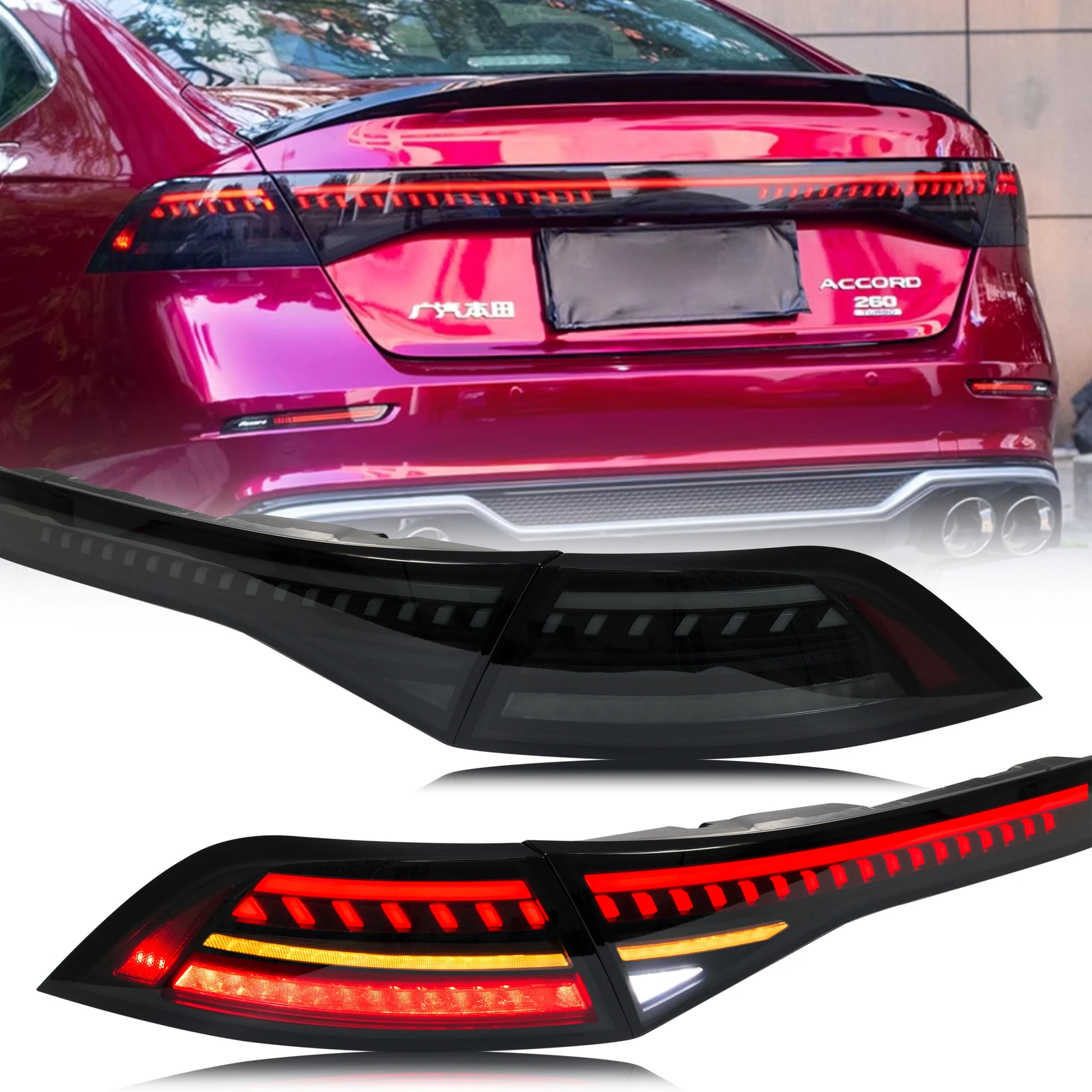 

LED Tail Lights & Center Light For Honda Accord 2024-2026 Animation Sequential Turn Signal Trunk Rear Brake Lamps