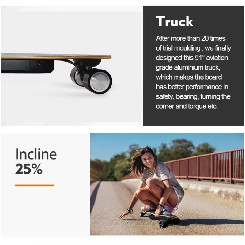 Airo Wholesale Adult Electric Skateboard Longboard Dual 350W*2 Hub Motors Gravity Casting 7-Layer Maple Deck Lithium Battery
