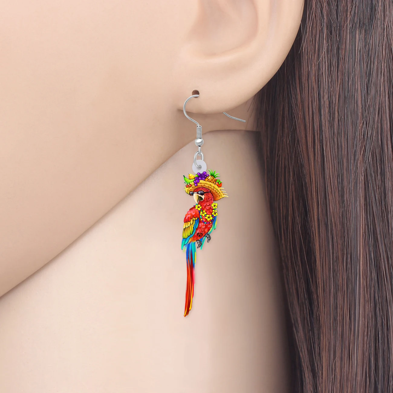 Bonsny Acrylic Floral Hawaii Fruit Parrot Earrings Pet Birds Dangle Drop Charms Fashion Jewelry Decorations For Women Girl Gifts