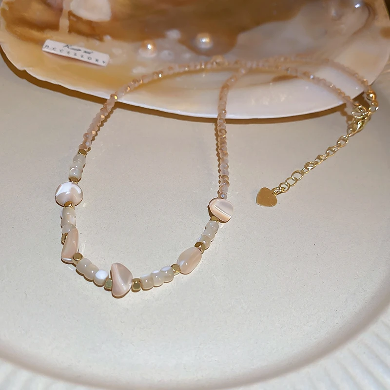 Bohemian Irregular Natural Stones Choker Necklace Imitation Pearls Shell Beaded Necklace For Women Men Vintage Jewelry Gifts K-