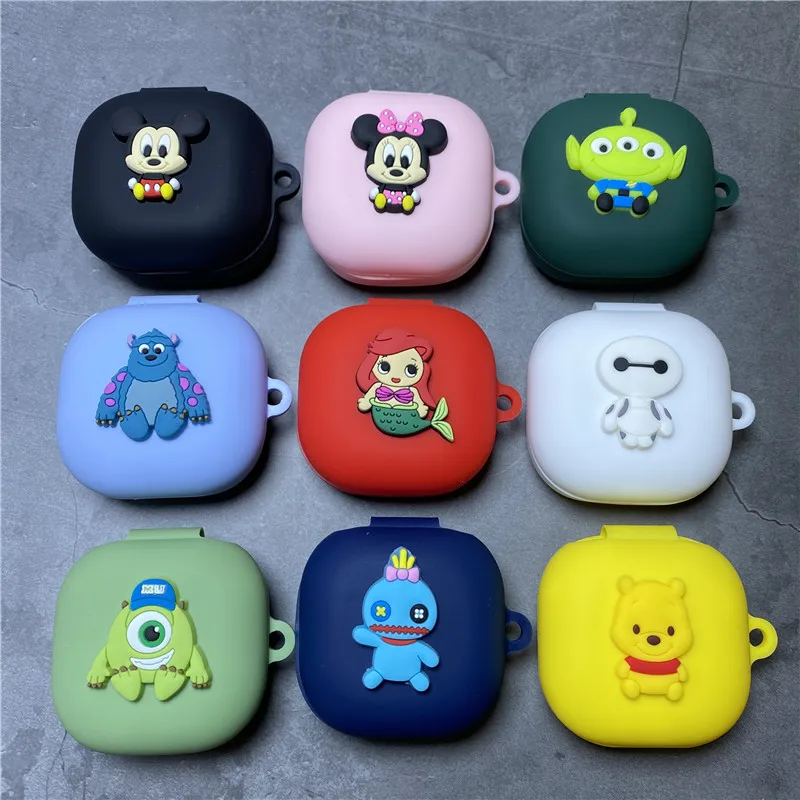 디즈니 미니 이어폰 케이스 커버 삼성 갤럭시 버드 2/라이브/프로 실리콘 블루투스 이어 버드 후크가있는 보호 케이스