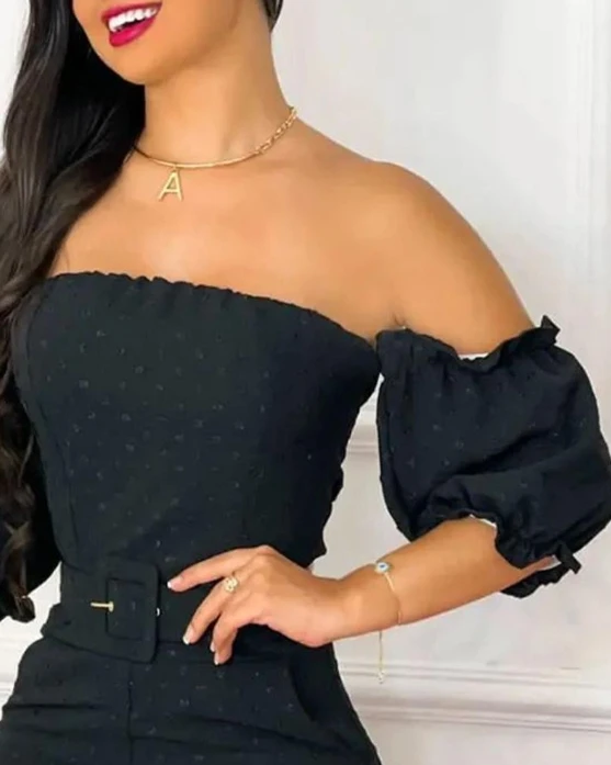 Jumpsuit Women Summer Fashion Pocket Design Off the Shoulder Short Sleeved Casual Solid Color Daily Jumpsuit Y2K Streetwear