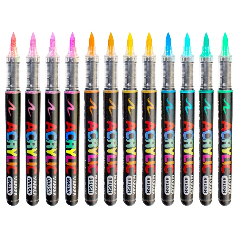 Liquid Acrylic Marker Pen Set Soft Tip Waterproof Quick-Dry No Bleed 12 24 36 48 Colors Art Supplies for Students Drawing