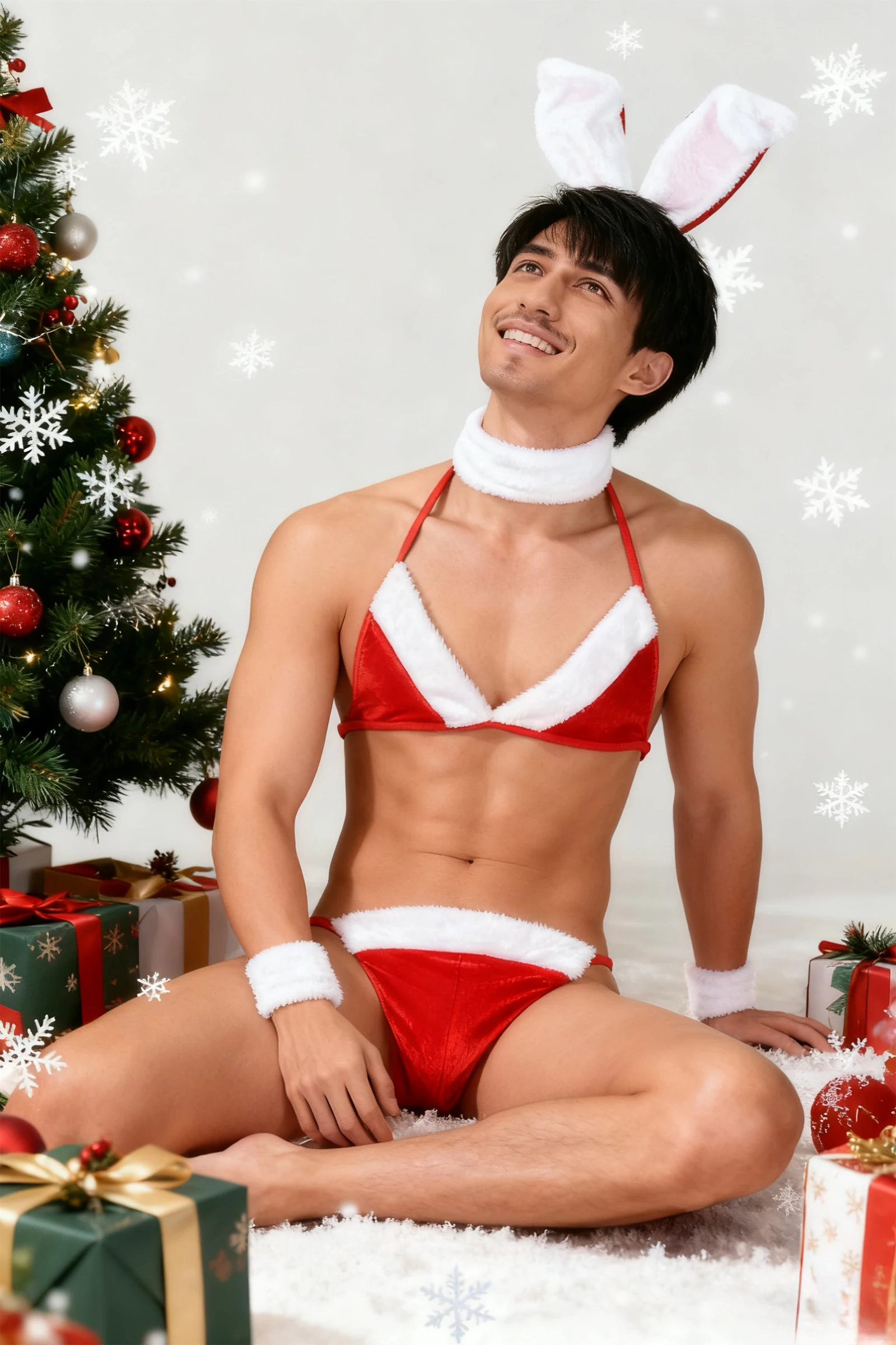 

Сексуальный мужской комплект эротического нижнего белья, стринги, рождественское нижнее белье, мужской бархатный бюстгальтер-бикини с заячьими ушками, костюм для косплея