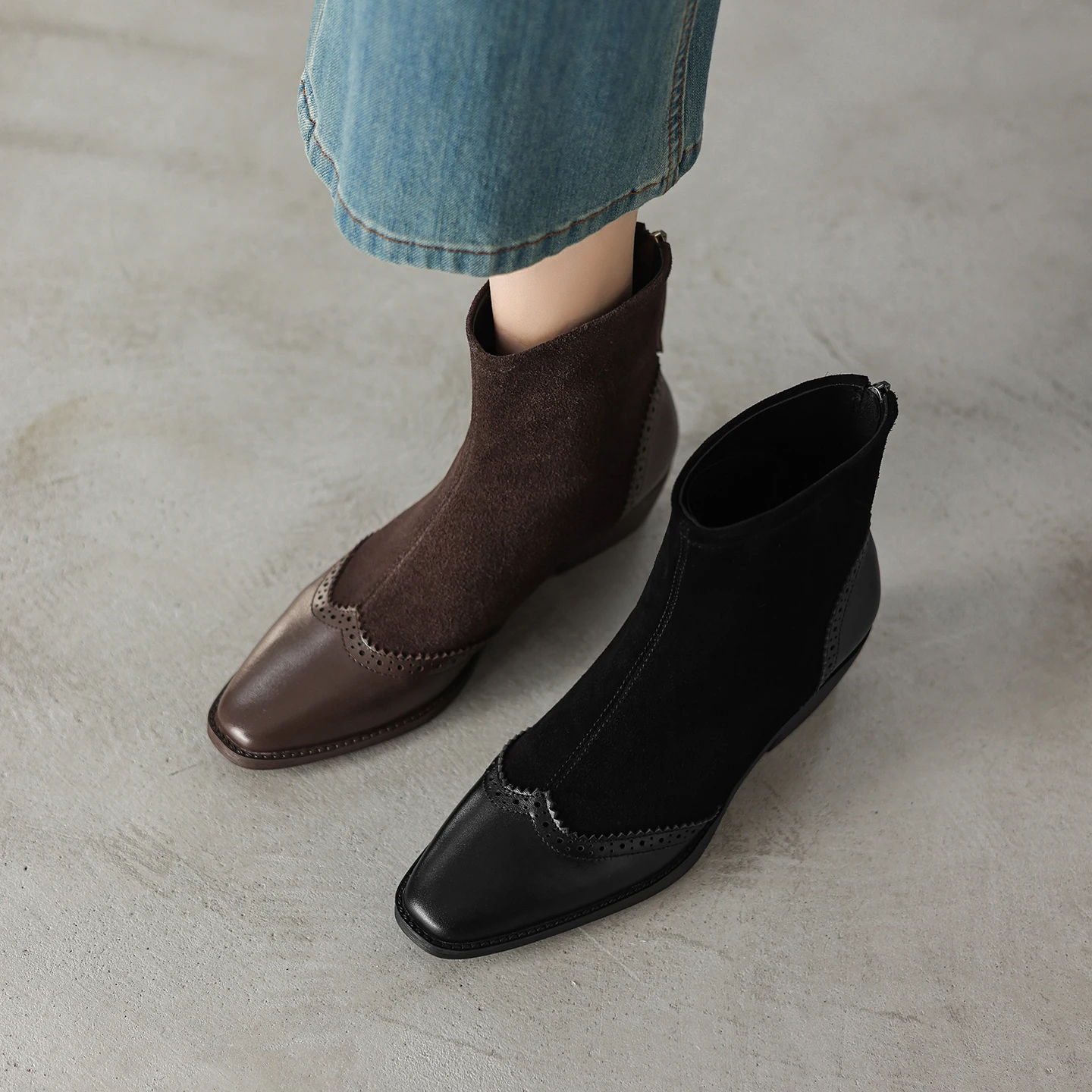 

2026 new autumn winter women ankle boots plus size 22-26cm cow suede round toe thick heel back zip short boots fashion