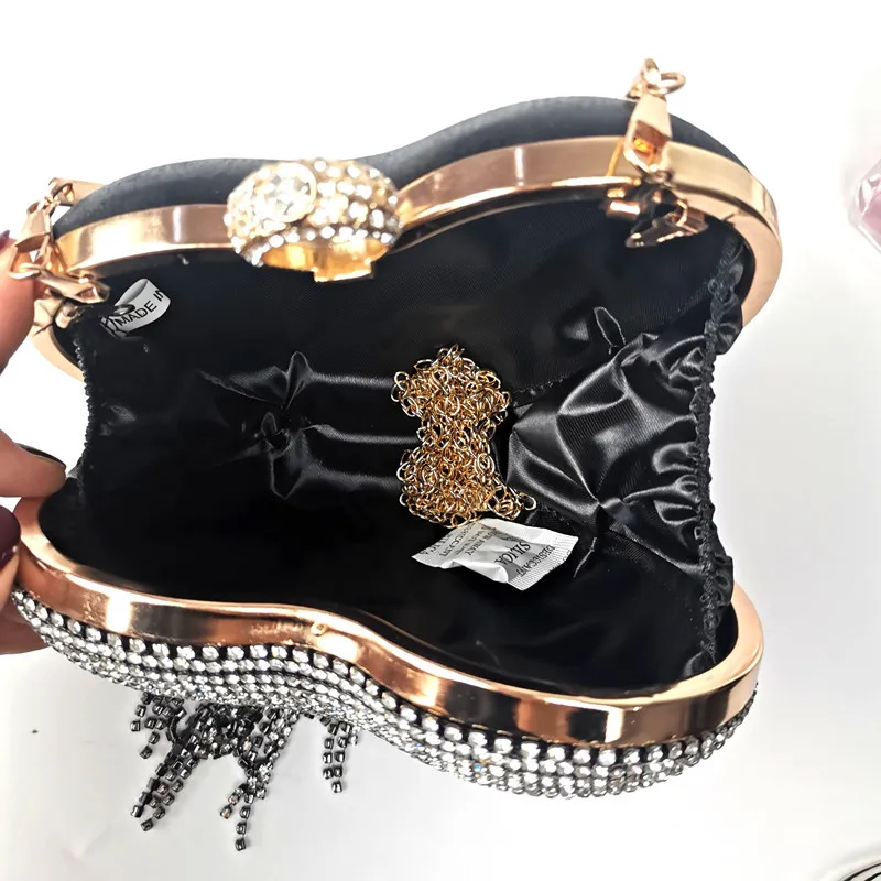 Bolso de noche con diamantes de imitación para mujer, cartera de mano de plata con patrón de corazón, a la moda, para Banquete de diamantes, para