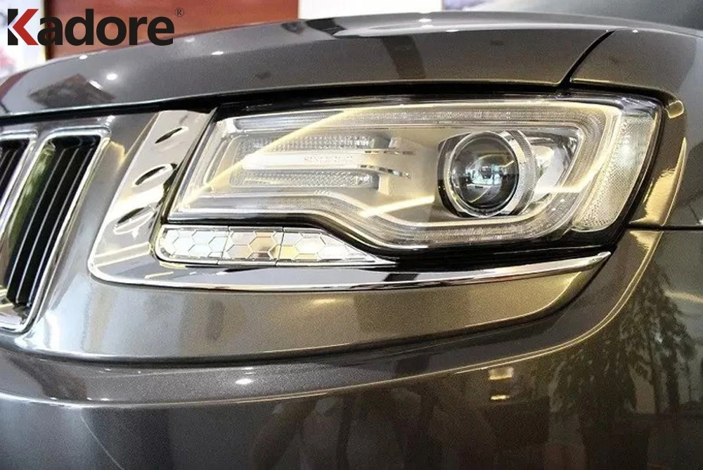 

Front Head Light Lamp Eyebrow Cover Trim For Jeep Grand Cherokee 2014-2017 2018 Chrome Car Headlight Eyelid Strip Accessories