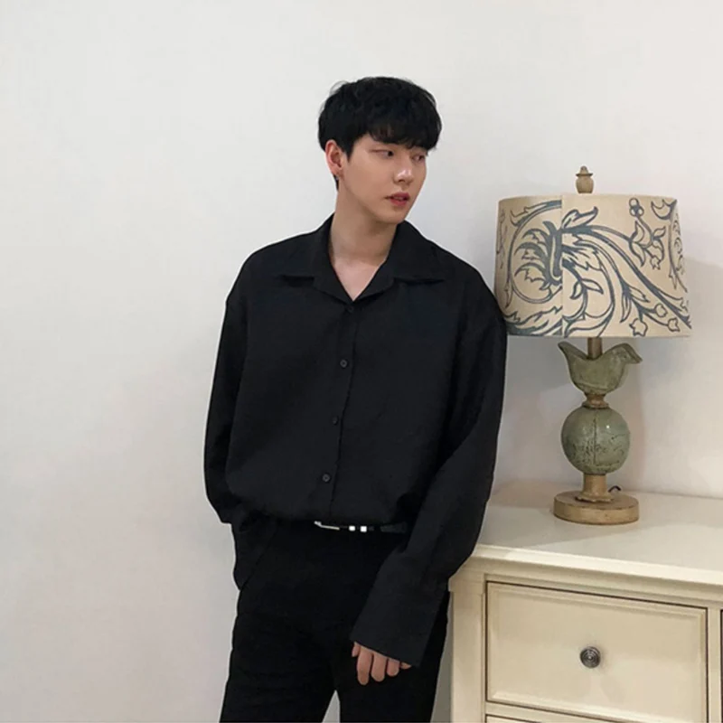 مزدوجة طوق كم طويل قميص الرجال قميص أبيض خمر النبيذ الأحمر قمصان الرجال الكورية مريحة بلوزة عادية فضفاض التلبيب قميص #5