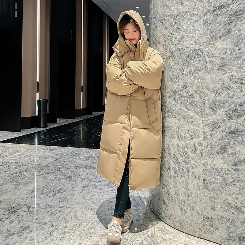 

Thicken Long Coat Women 2023 Winter Turtleneck Long Sleeve Loose Midi Female Jacket Fashion Street Zipper Solid Lady Parka Coats