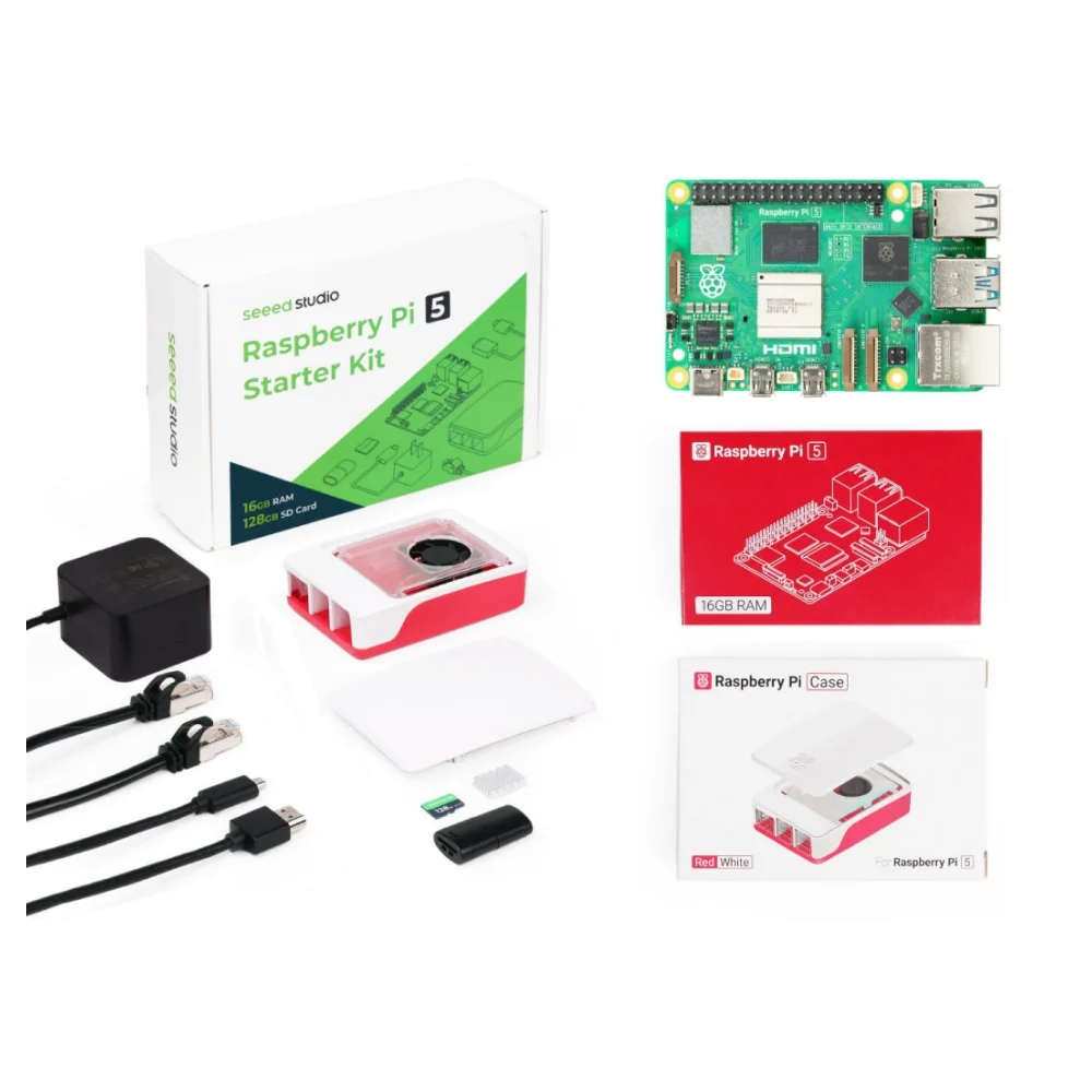 Seeed Studio Raspberry Pi 5 Starter Kit - 4GB/8GB/16GB RAM,128GB Micro SD Card Pre-loaded with 64-bit Raspberry Pi 5 Starter Kit