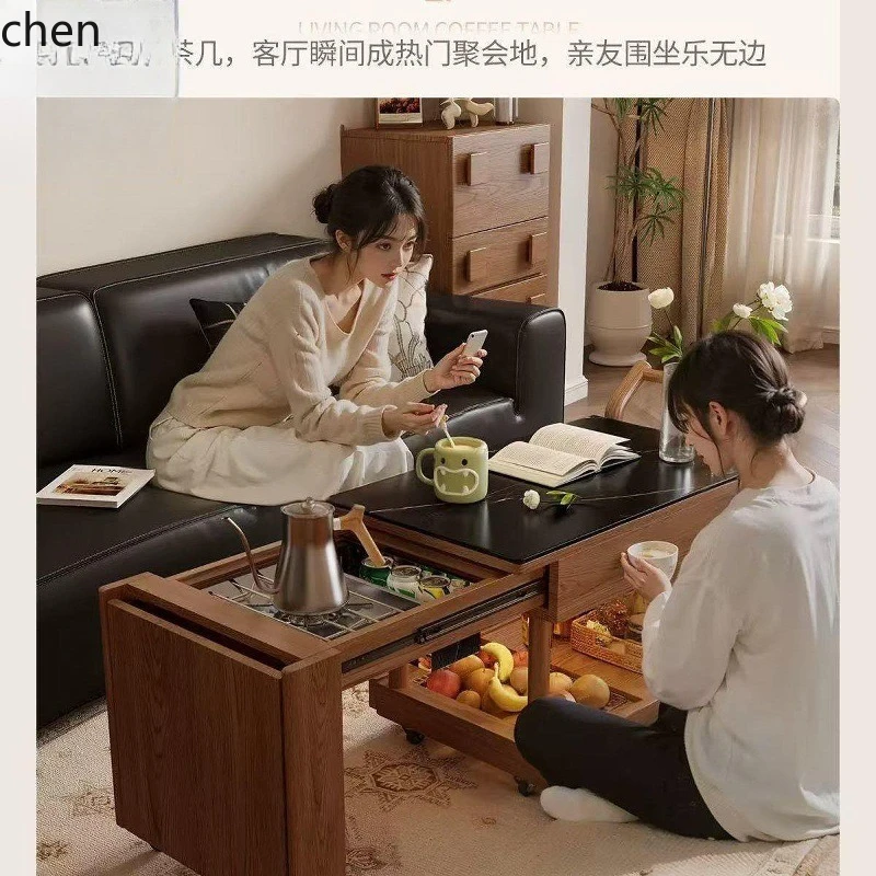HXL Fireplace Tea Brewing Solid Wood Balcony Tea Table Multi-Functional Mobile Tea Brewing Station