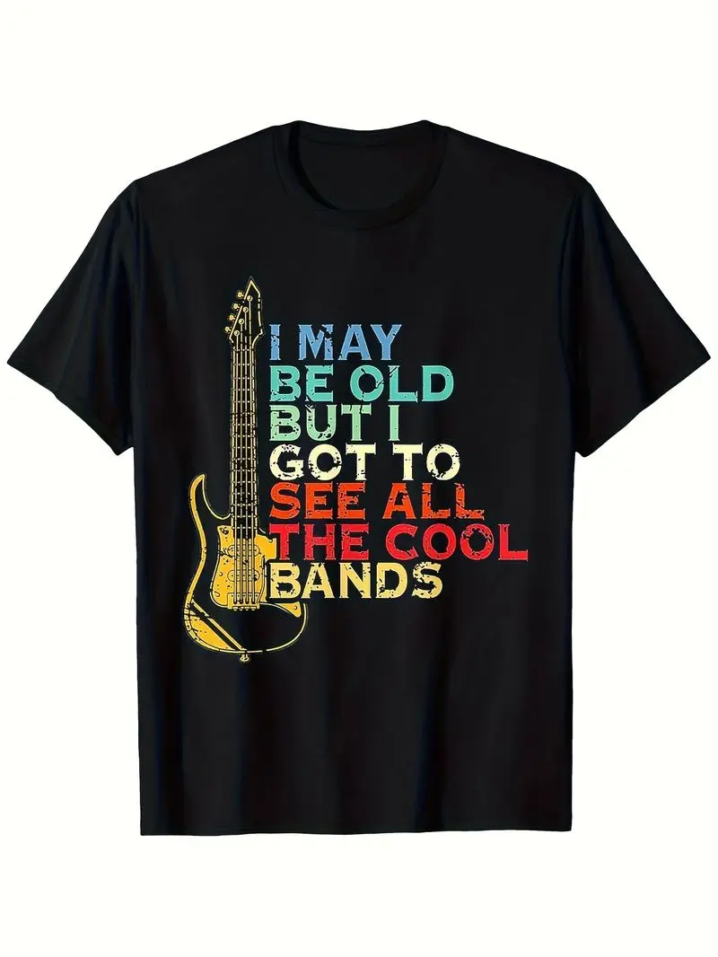Men's Vintage Band Graphic T-Shirt 180G Heavyweight 100% Retro Music Tee I May Be Old But I Got To See All The Cool Bands Slogan