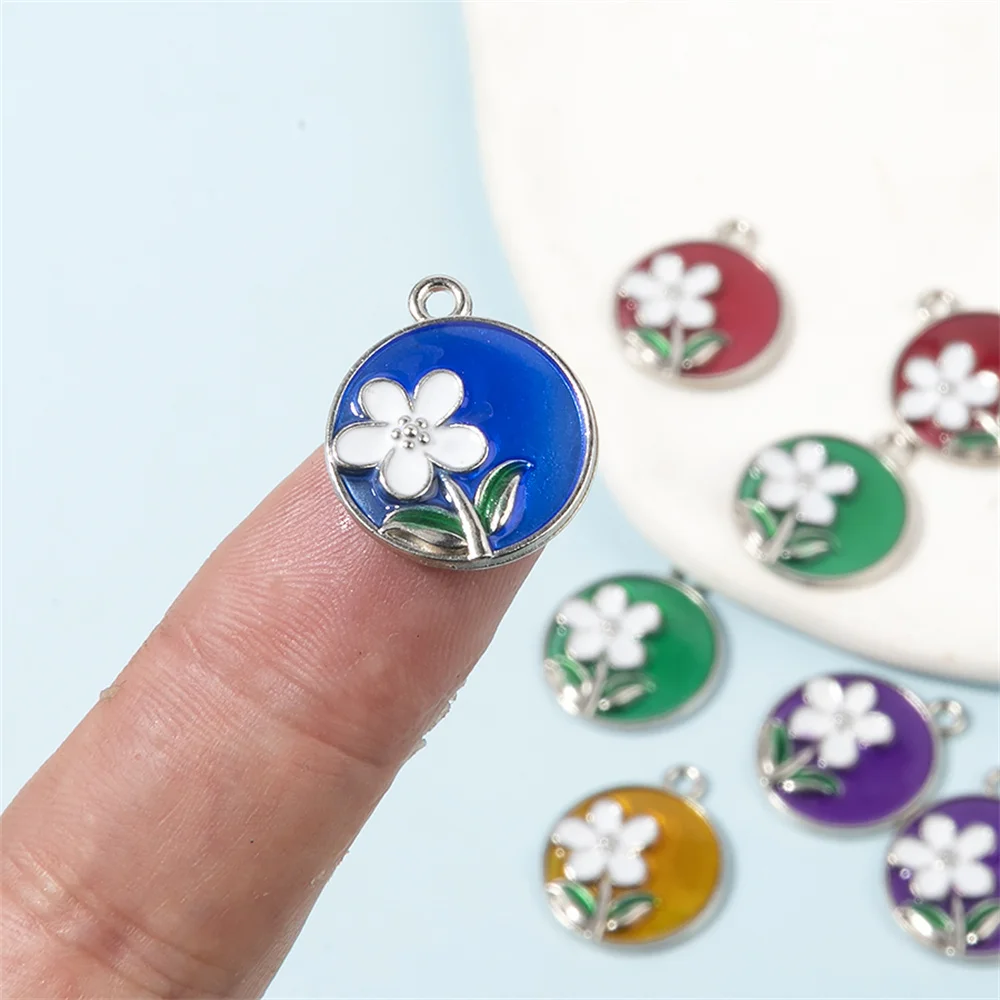 10PCS/PACK Colorful White Flower Enamel Charms Pendant For Women DIY Making Bracelet Necklace Jewelry Accessories 20*16mm