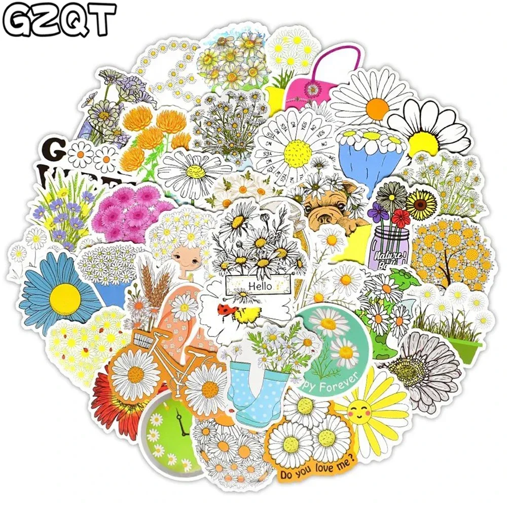 

50 PCS Daisy Stickers Cute Flower Anime Stickers for Laptop Skateboard Guitar Luggage Bicycle Motor Car Decal Waterproof Sticker