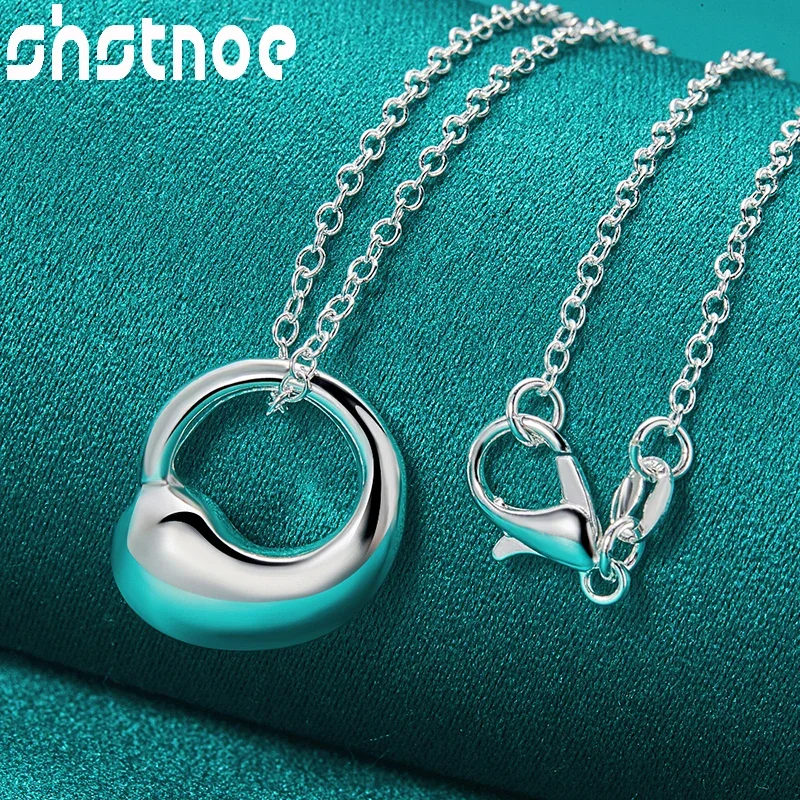 

SHSTONE 925 Sterling Silver Necklace Small Circle Pendant 16-30 Inch Chain Necklaces Women Fashion Wedding Party Jewelry