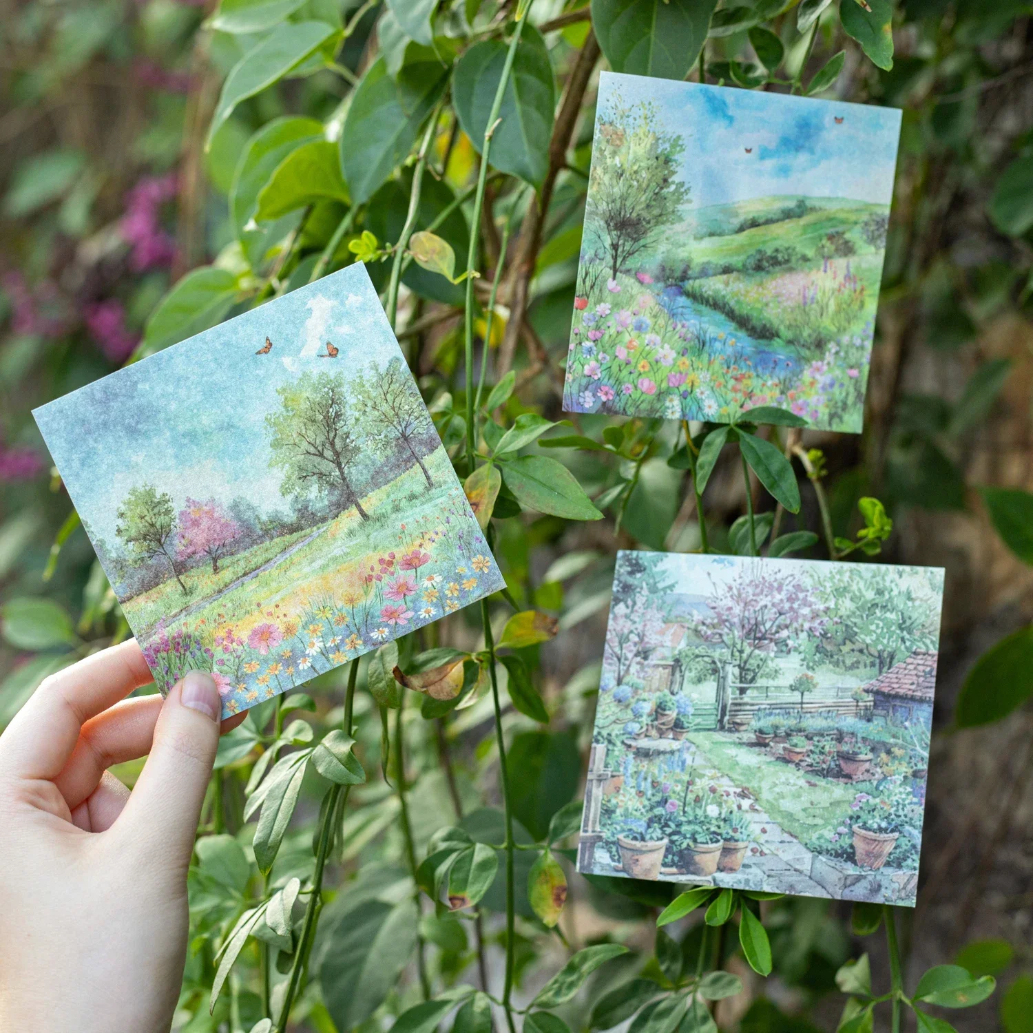 JIANWU Spring Scenery Series Rainbow Flower Watercolor Landscaping Collage Material Paper Creative DIY Junk Journal Stationery