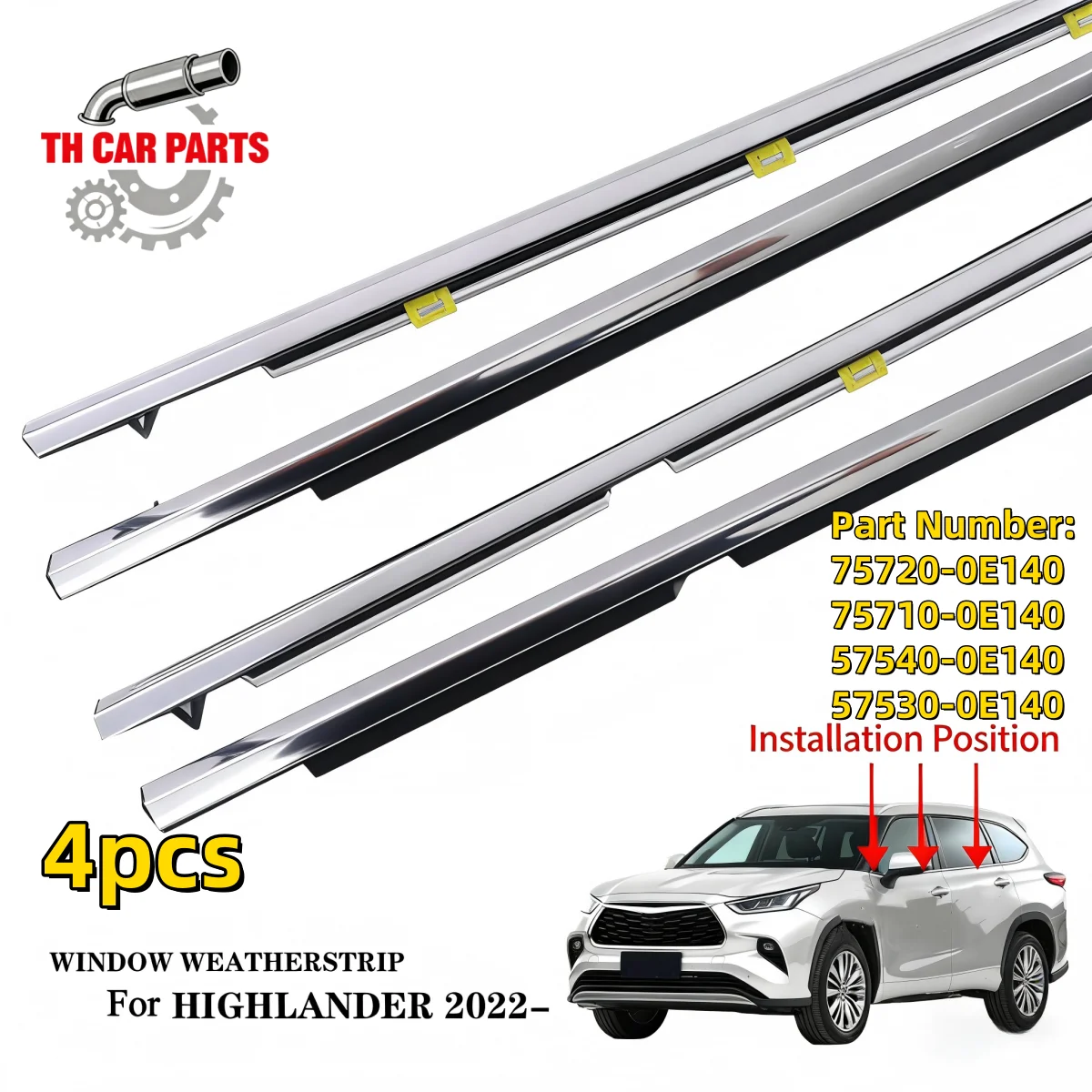 

Car Window Weatherstrip For 2022 Toyota highlander Car Window Moulding Trim 75720-0E140 75710-0E140 57540-0E140 57530-0E140