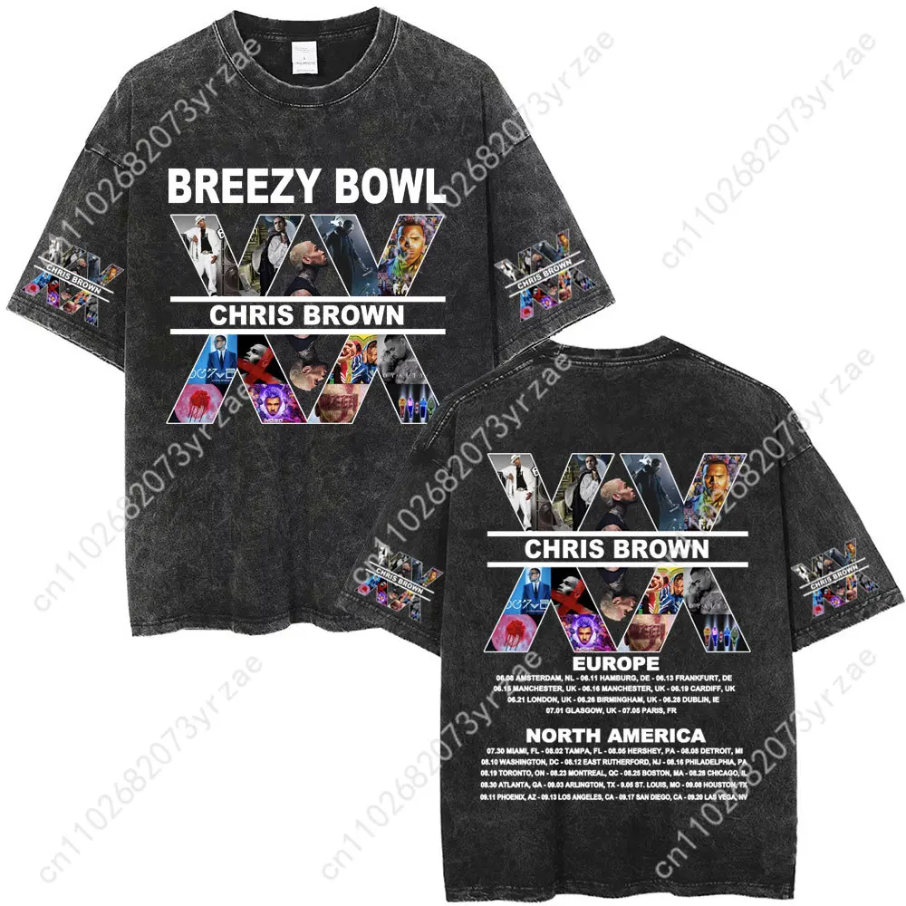Rappeur Chris Brown rétro lavage t-shirt homme femme haute qualité Vintage t-shirt mode coton manches courtes doux dessus respirants