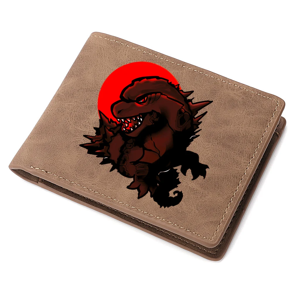 Kawaii Monster Godzillas Men's Short Wallet Purse PU Leather Zipper Coin Bag Credit ID Cards Multifunctional Photo Holder Wallet