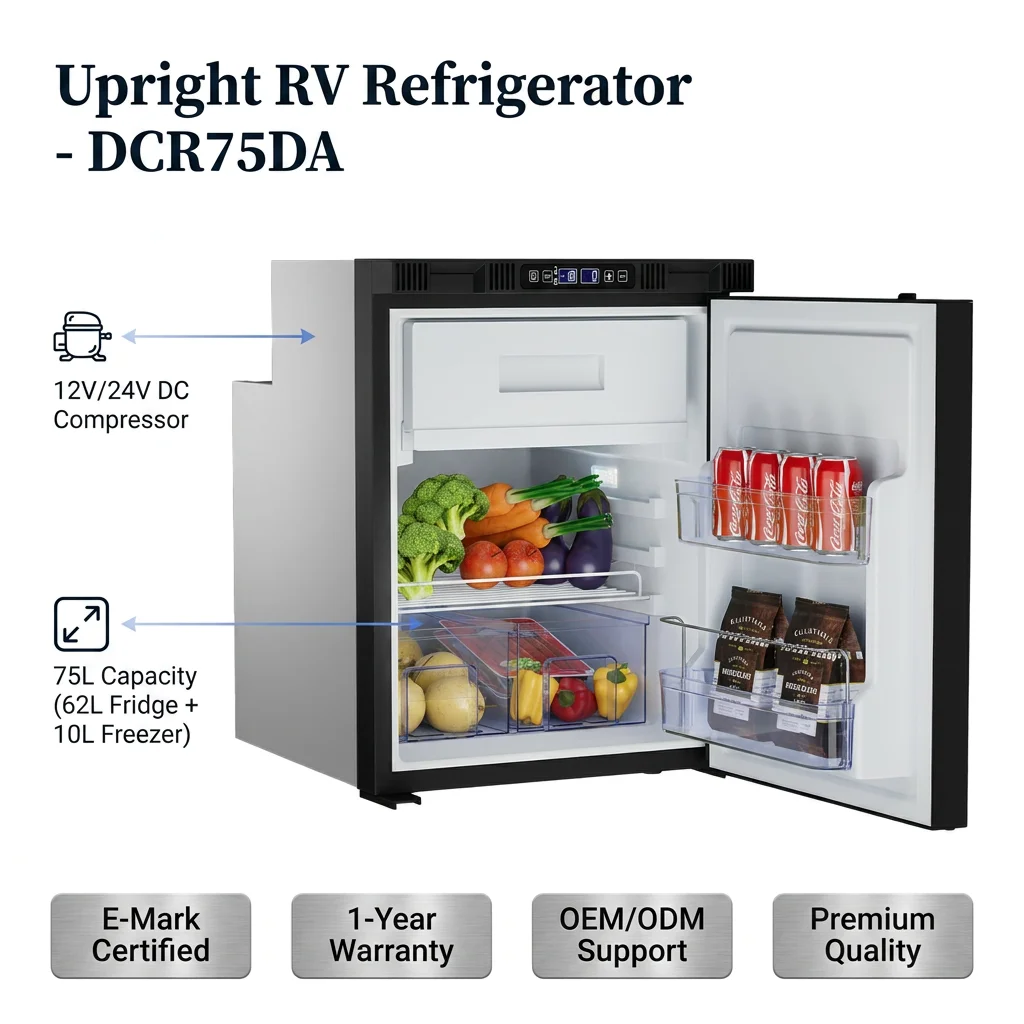 CE E-mark Approved for 12V/24V Compact Aluminum Car Fridge RV Compressor Refrigerator 72L Anti-vibration Low Noise 35dB