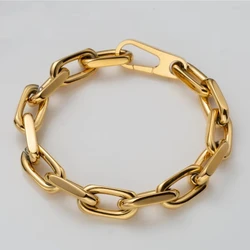 Metal Shiny Bracelet Chunky Chain Stainless Steel Bracelets for Men Lock Charm Thick Rectangular Link Bracelet Hand Jewelry