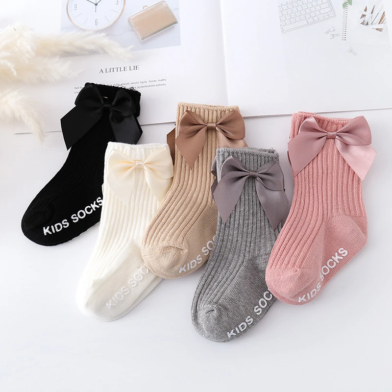 Baby Stuff Children Girl Cute Big Bow Socks Newborn Non-slip Mid-tube Floor Socks Infant Accessories  Kids Clothes Four Seasons