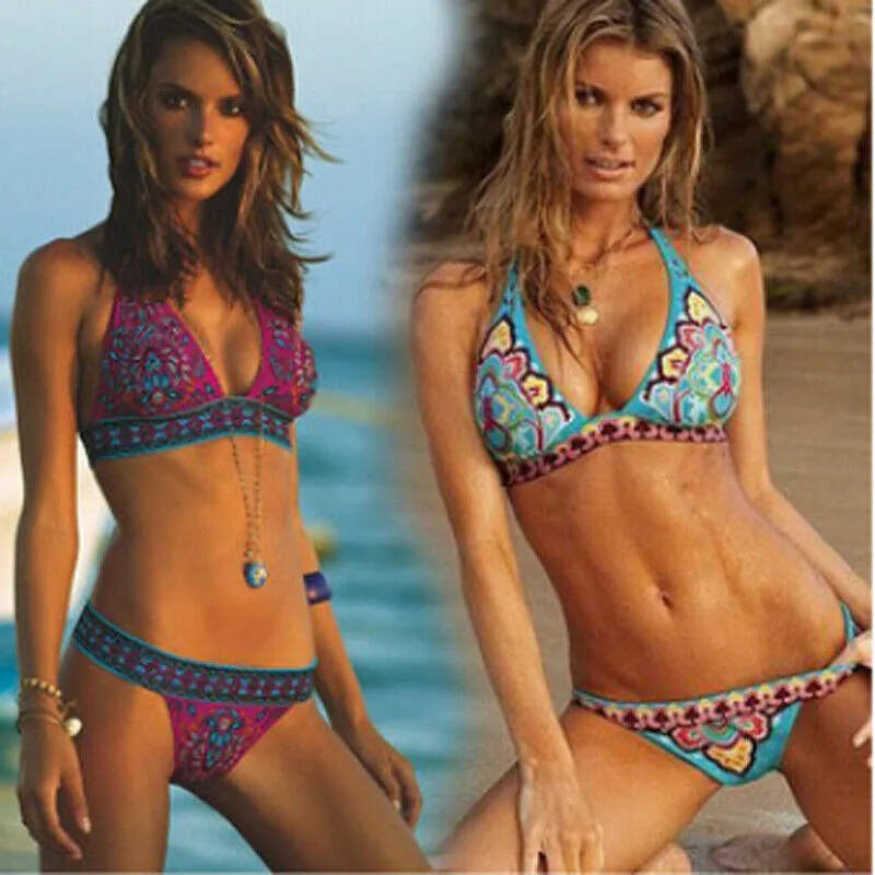 Vintage Style Bikini 2025 Floral Printed Bikini Set Push-Up Swimsuit Women Bandage Swimming Bathing Suit Bohemian Beach Swimwear