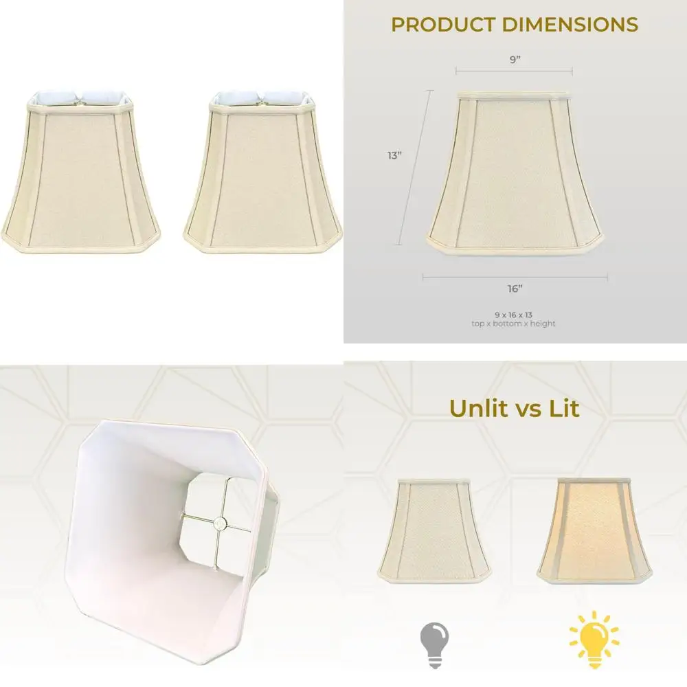 

Linen Beige Square Cut Corner Bell Basic Lamp Shades, 9x16x13, 2-Pack, Set of Two for Home Lighting