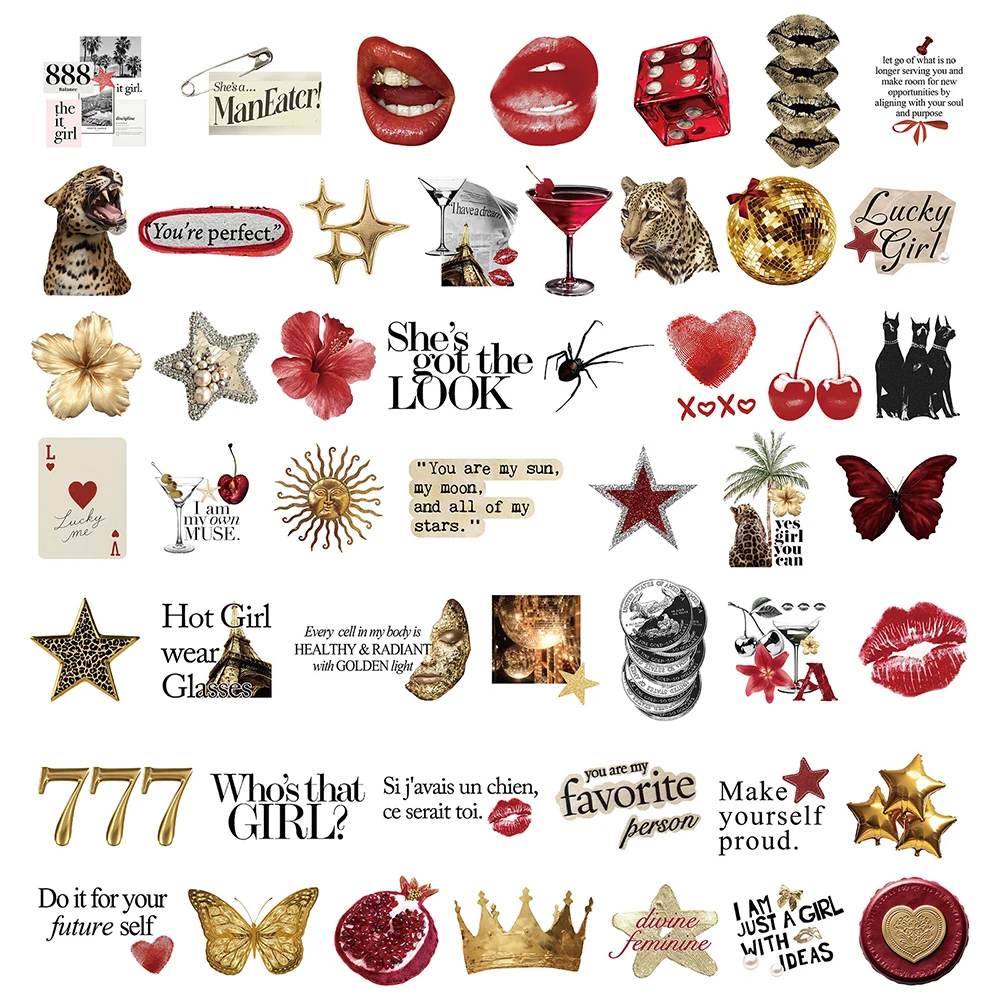 10/30/50pcs Vintage Goud Rood Esthetische Art Stickers Cartoon Decals DIY Koffer Telefoon Case Notebook Graffiti sticker Decoratie