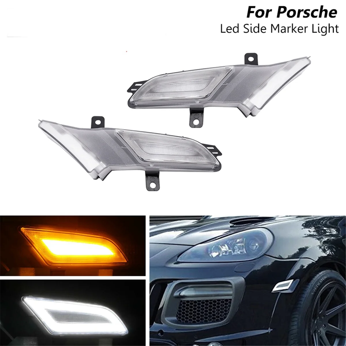 1Pair Car Side Marker Lamps Dynamic Amber LED Turn Signal Blinker Light for Porsche Cayenne 957 2007-2010 A