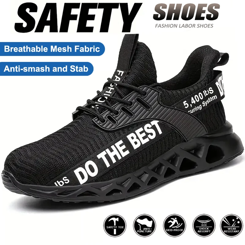 

Steel Toe Work Safety Sneakers for Men Women Lightweight Anti-Smash Anti-Puncture Protective Shoes