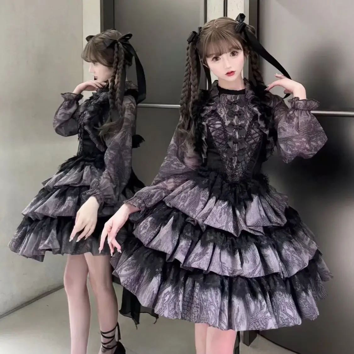 

SOIOMES Smoke Purple Spot Genuine Lolita Skirt Layered Cake Dresses Women