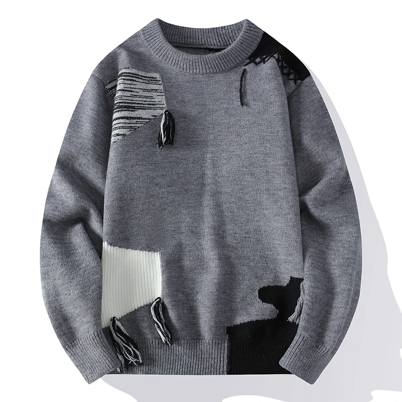 men's autumn winter long sleeves knit new sweater round neck high street trend pullover leisure fashion youth men clothing tops