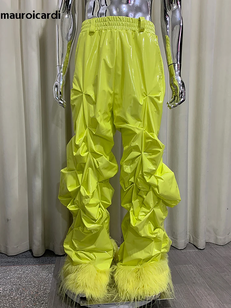 Spring Long Shiny Reflective Thin Soft PVC Leather Ruched Pants for Man Luxury Brands Original Y2k Alternative Clothes 2000s
