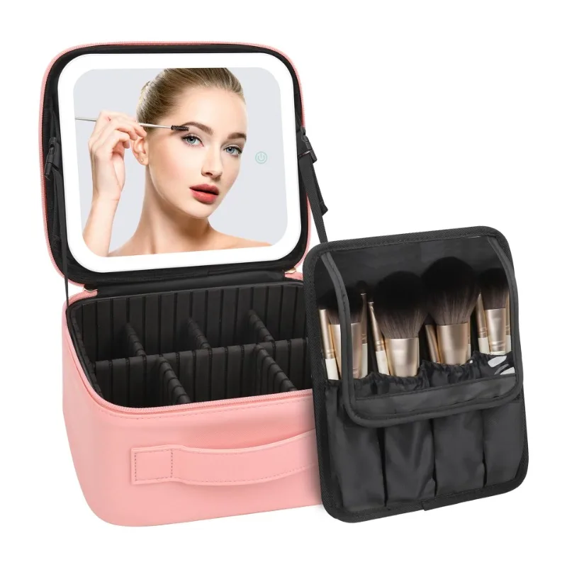 Large LED Mirror Travel Makeup Bag Storage Case Portable Portable Makeup Storage Case with Light