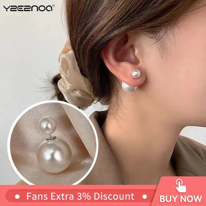 Simple Delicate Two-sided Imitation Pearl Ball Earrings Silver for Women Bijoux Korean Boucle Wedding Party Jewelry Girl Gifts