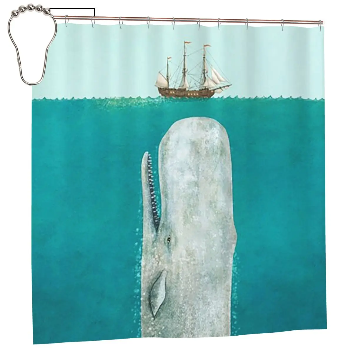 

Занавеска для душа «Кит» - полноразмерная, из полиэстера, водонепроницаемая, с крючками