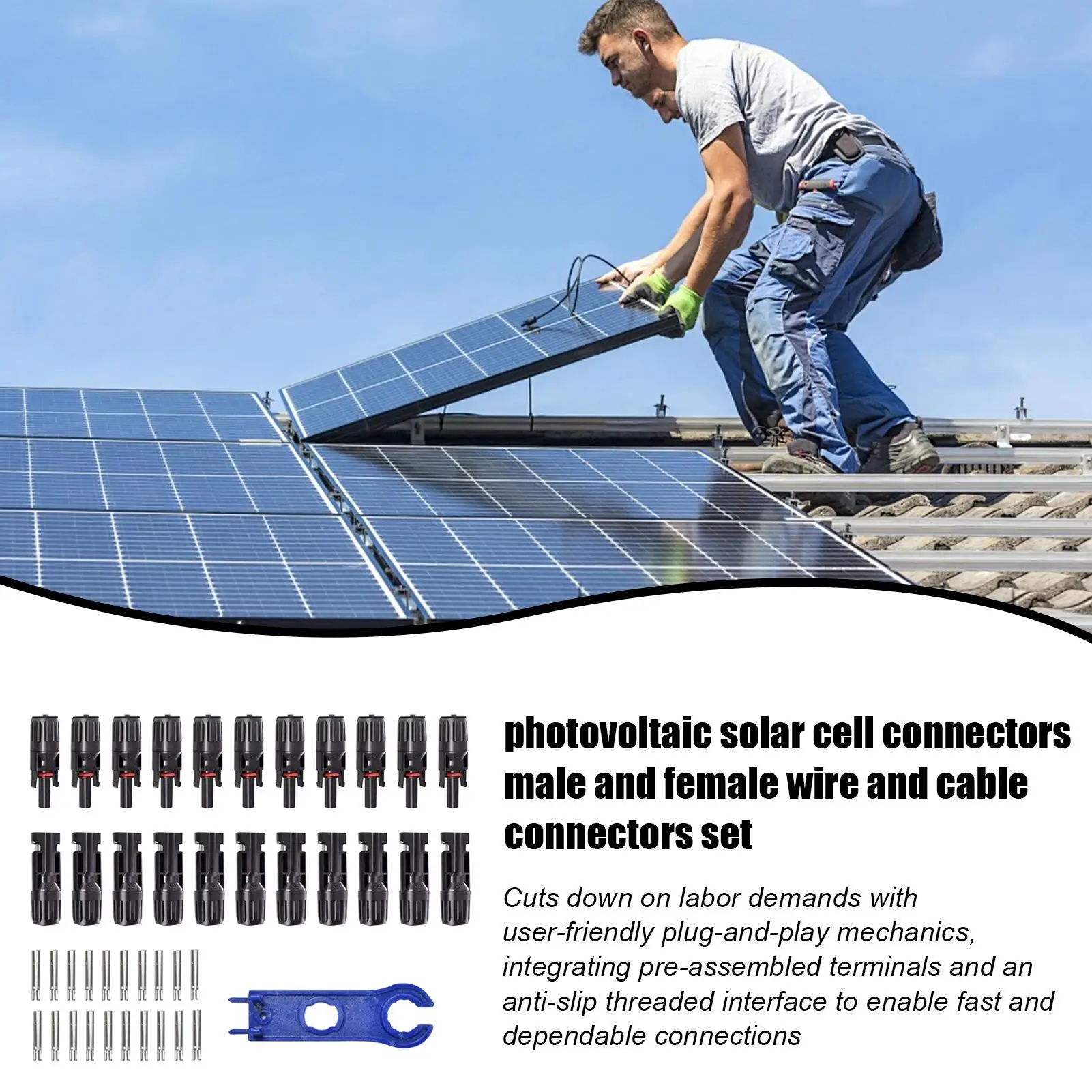 10 Paar Solarpanel-Stecker MC4 Photovoltaik wasserdichte Solaranschlüsse 1000 V 30 A männlicher/weiblicher Stecker mit 1 Schraubenschlüsseln