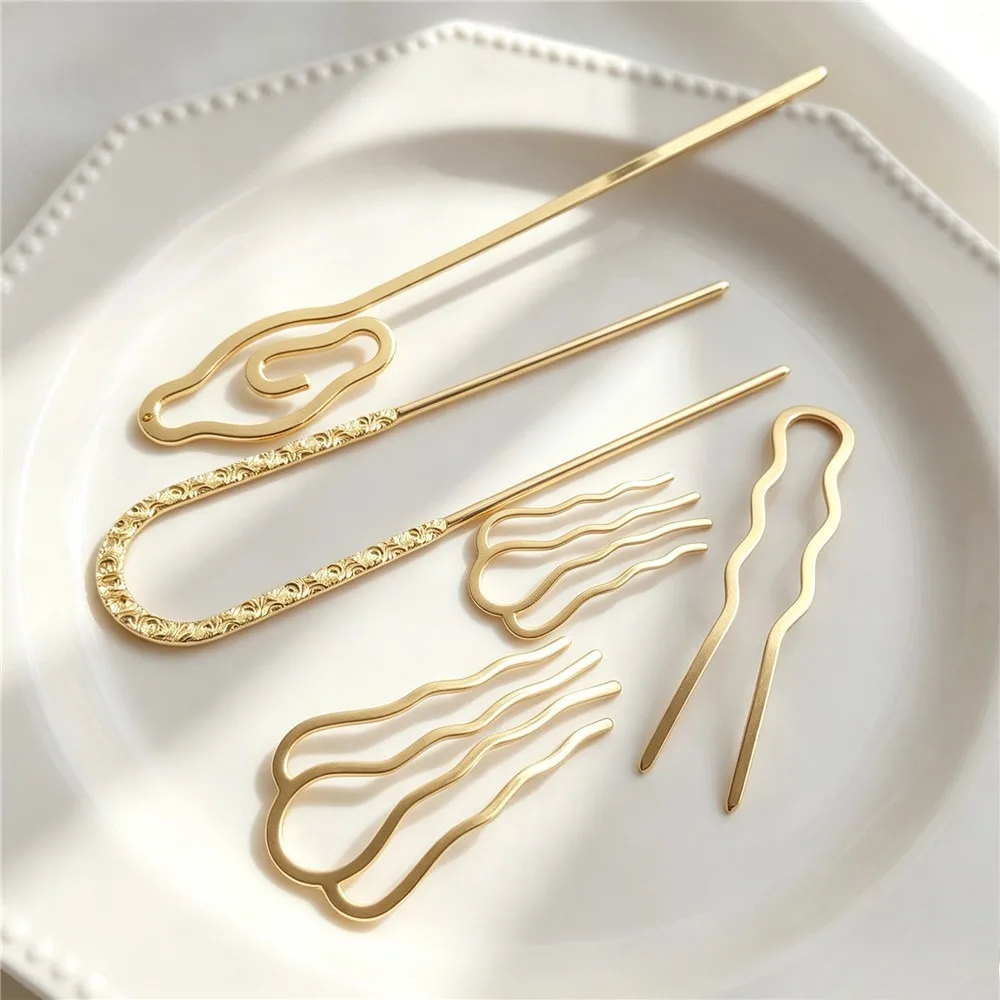 14K Gold Plated Four-Tooth Mini Hair Comb Vintage Hairpin DIY Hanfu Headdress Jewelry Findings