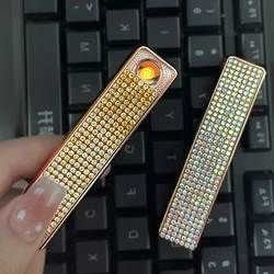 NEW Double-Sided Diamond Inlaid Design Lighter USB Charging Tungsten Ignition Ultra-Thin Silent Lighter Gifts For Men And Women
