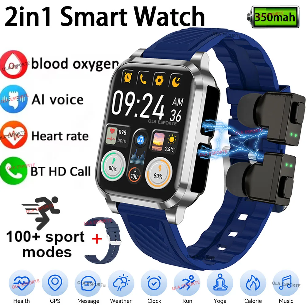 

2 in 1 Smart Watch With Earbuds Smartwatch TWS Bluetooth Earphone Heart Rate Blood Pressure Monitoring Sport Watch Fitness Watch