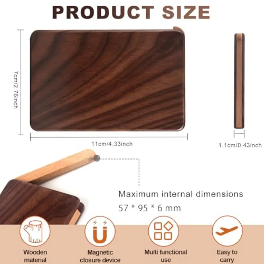 Wood Business Card Holder Case Magnetic Closure Portable Lightweight Handcrafted Wooden Card Carrier