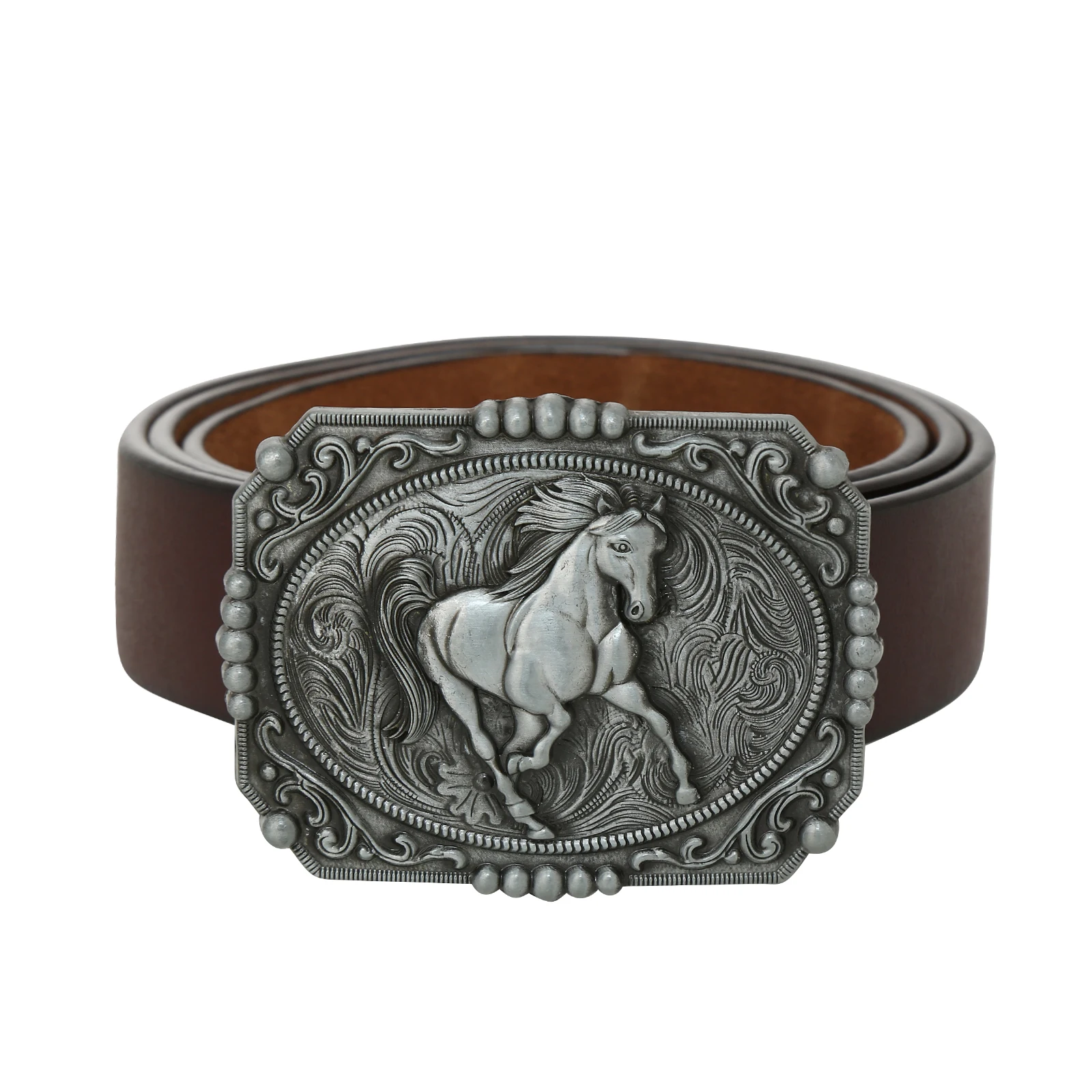 Western denim zinc-alloy vintage floral Animal Racing men's belt buckle jeans leather belt trim