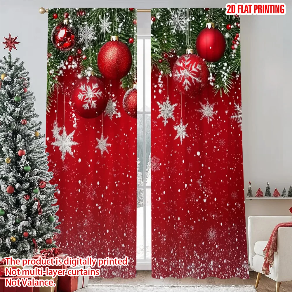 

2pcs 2D flat printing Christmas Window Drapes Red Christmas 00 Machine Washable Fabric Without Electricity Party Decorations