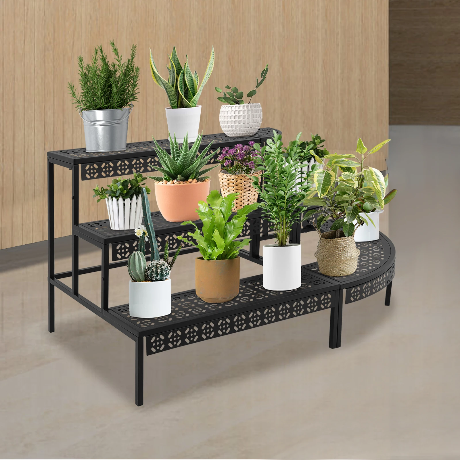Black 3-Tier Ladder Iron Plant Stand, Step Metal Pot Display Shelf Heavy Duty Indoor Outdoor Rack for Patio Garden Yard Balcony Decor
