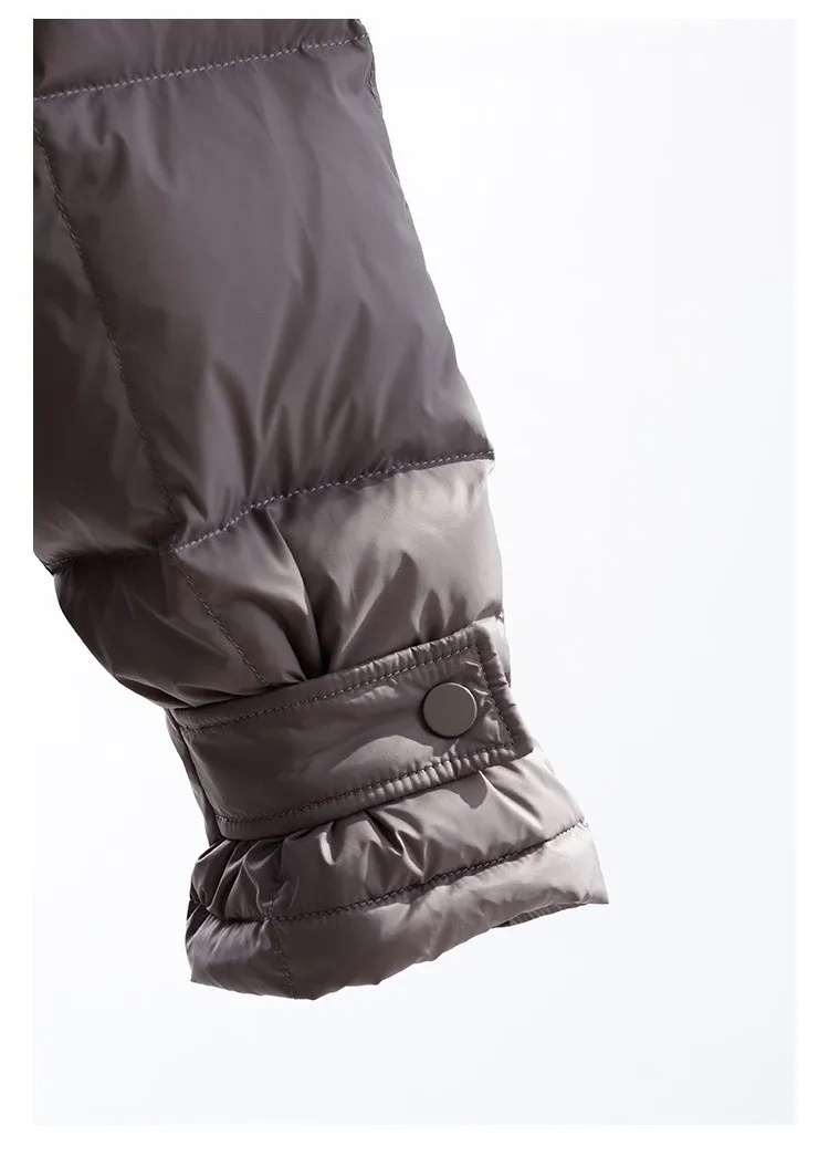 Filling Material: Duck Down~Couple Style Long Over-The-Knee down Jacket, Unisex Black Coat for Petite Individuals, New Winter Model
