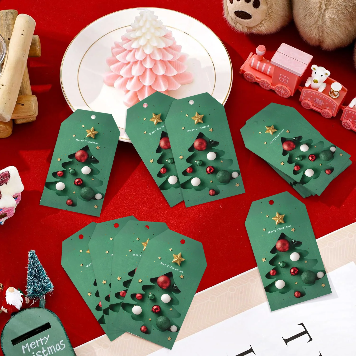 

100 PCS Christmas Gift Tags with String Holiday Present Labels Christmas Tree & 3D Ball Design for Wrap