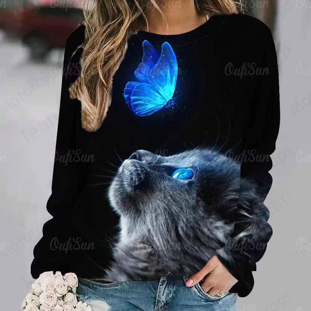 Cartoon Anime Cat 3d Print Hoodie Women Fashion O-neck Oversized Hoodies Women Sweats Outwear Coat Girl Clothes Sweatshirt Gym