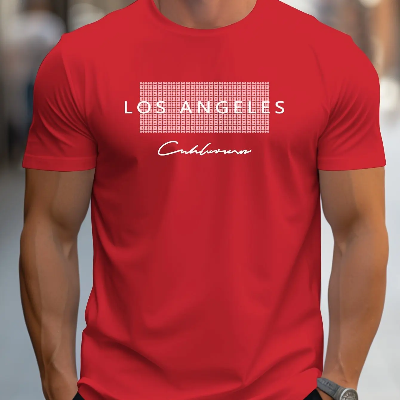 Men's  summer loose fit large Los Angeles Graphic printed slim fit casual sports round neck short sleeved T-shirt top image 5
